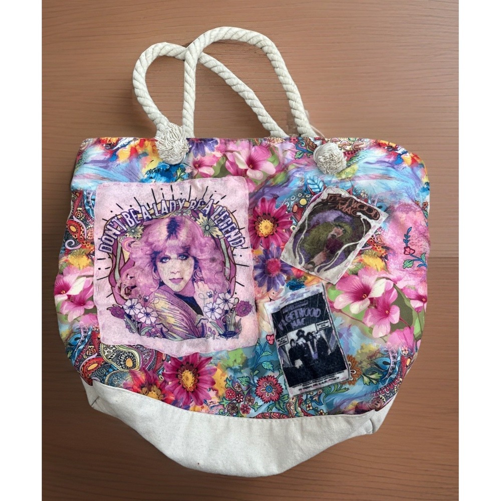 Unique Colorful Fleetwood Mac Tote Bag NWOT Rope Handles Handmade. - Picture 1 of 6